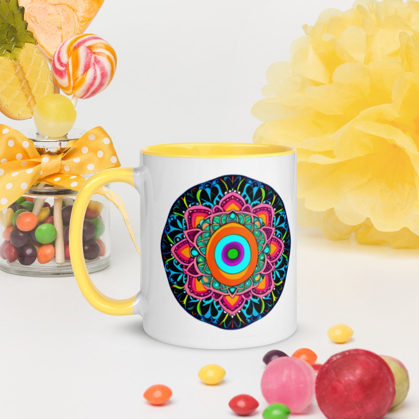 Mandala Mug with Yellow Inside